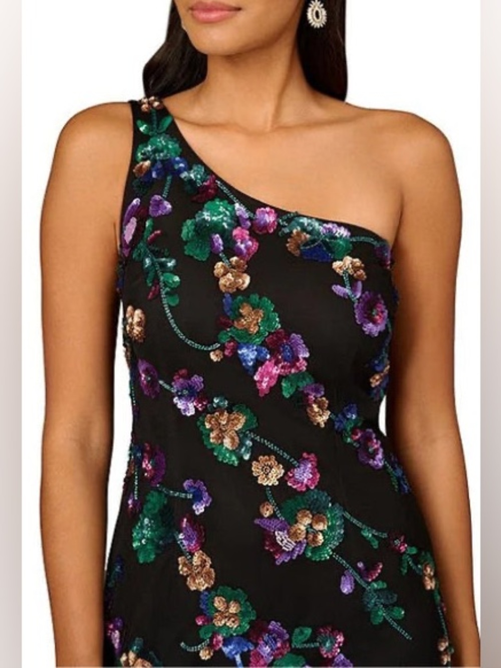 NWT Aidan Mattox Beaded Mesh One Shoulder Sleeveless Mermaid Gown